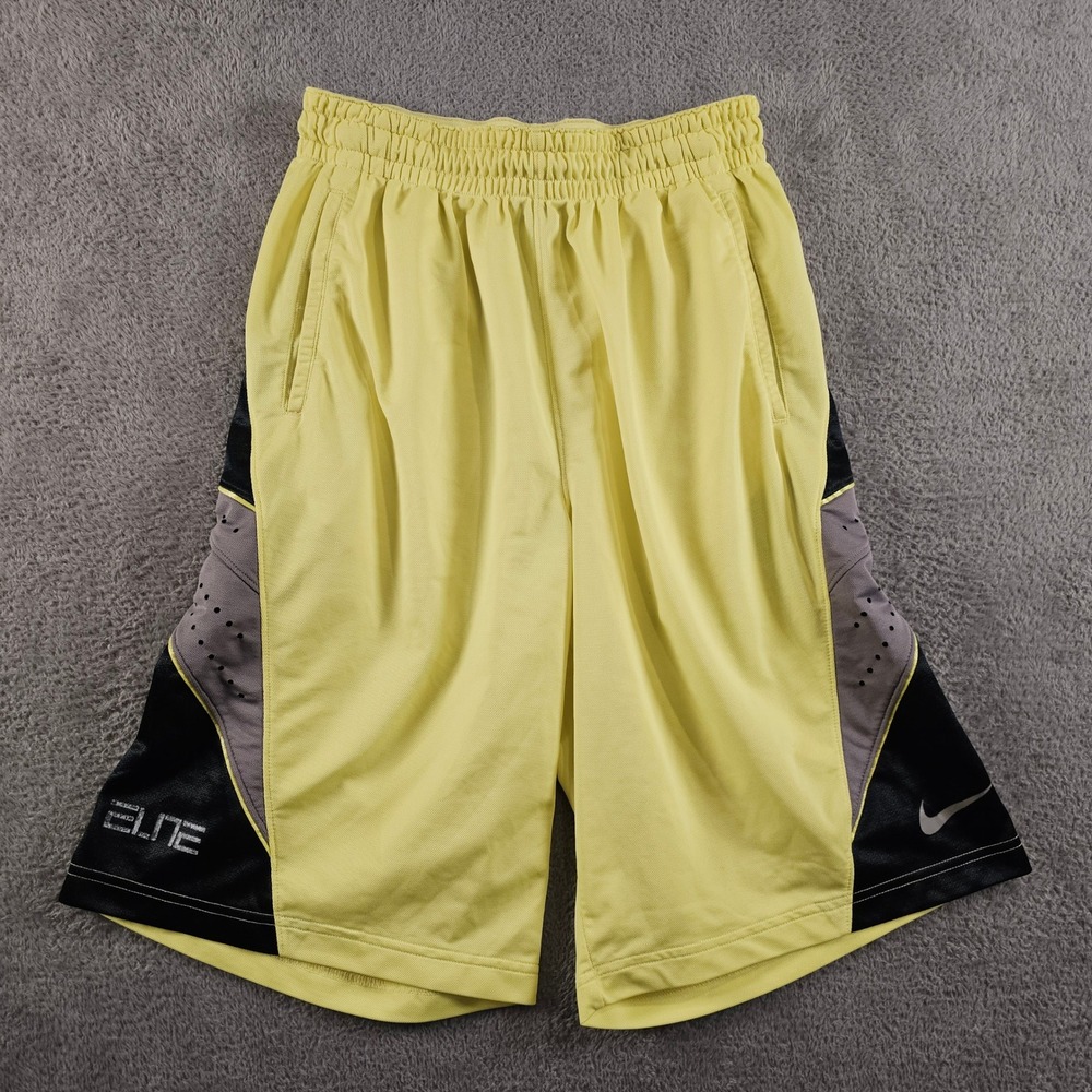 Nike Elite Basketball Shorts Mens Medium Yellow Black Dri-FIT Athletic Gym 11in